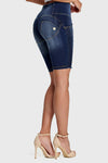 WR.UP® Denim - High Waisted - 3 Button Biker Shorts - Dark Blue + Yellow Stitching 5
