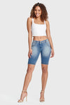 WR.UP® Denim - Mid Rise - Biker Shorts - Light Blue + Yellow Stitching 6
