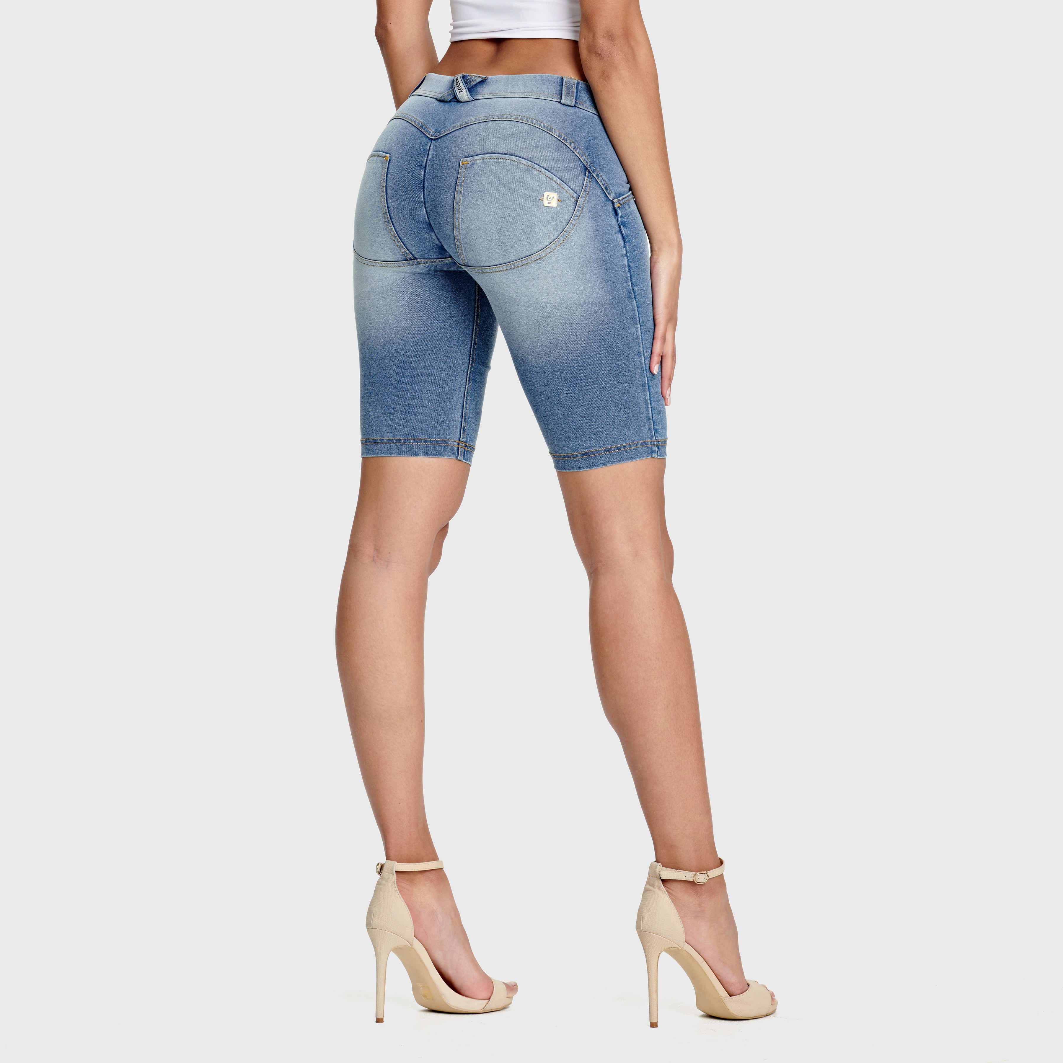 WR.UP® Denim - Mid Rise - Biker Shorts - Light Blue + Yellow Stitching 2
