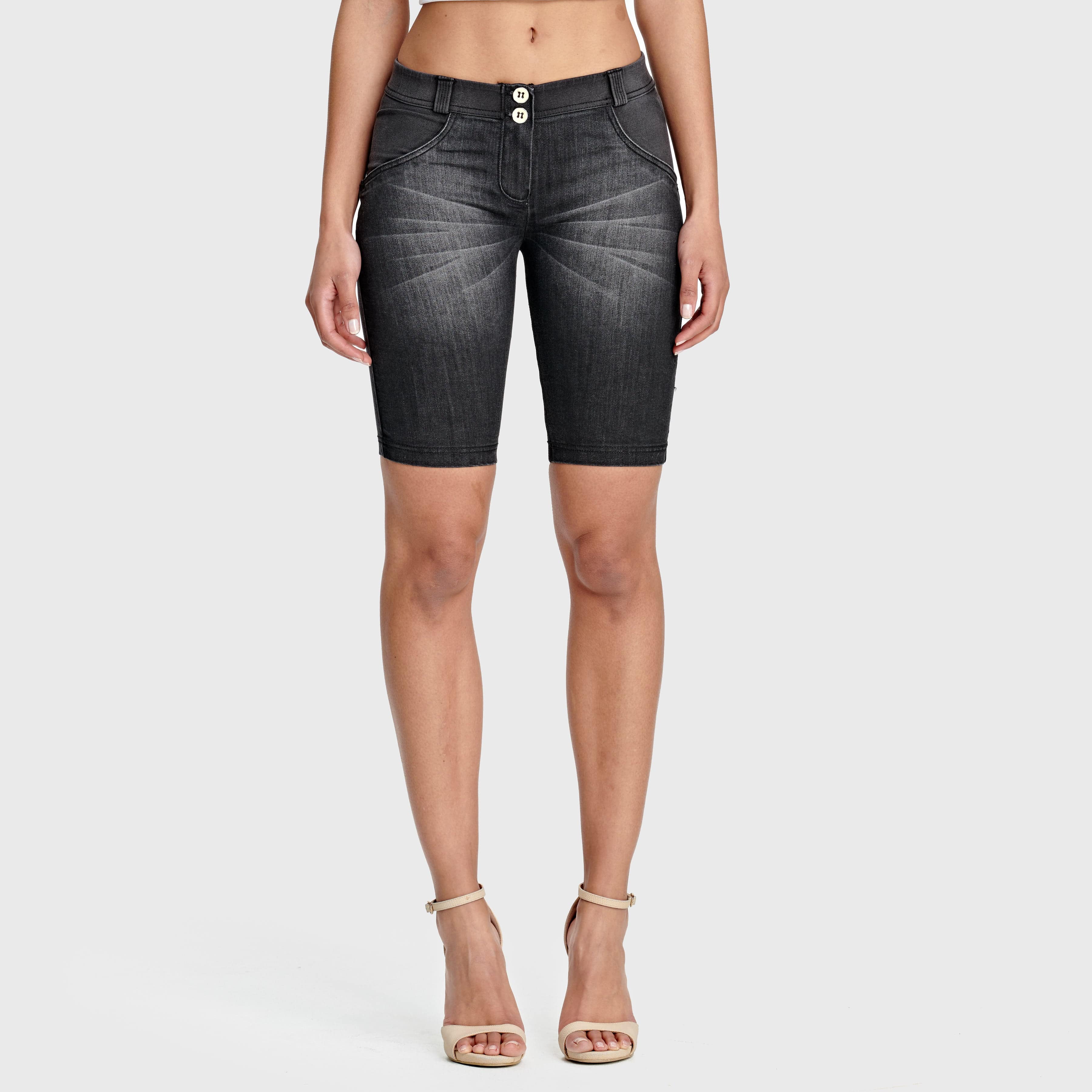 WR.UP® Denim - Mid Rise - Biker Shorts - Black + Black Stitching 1
