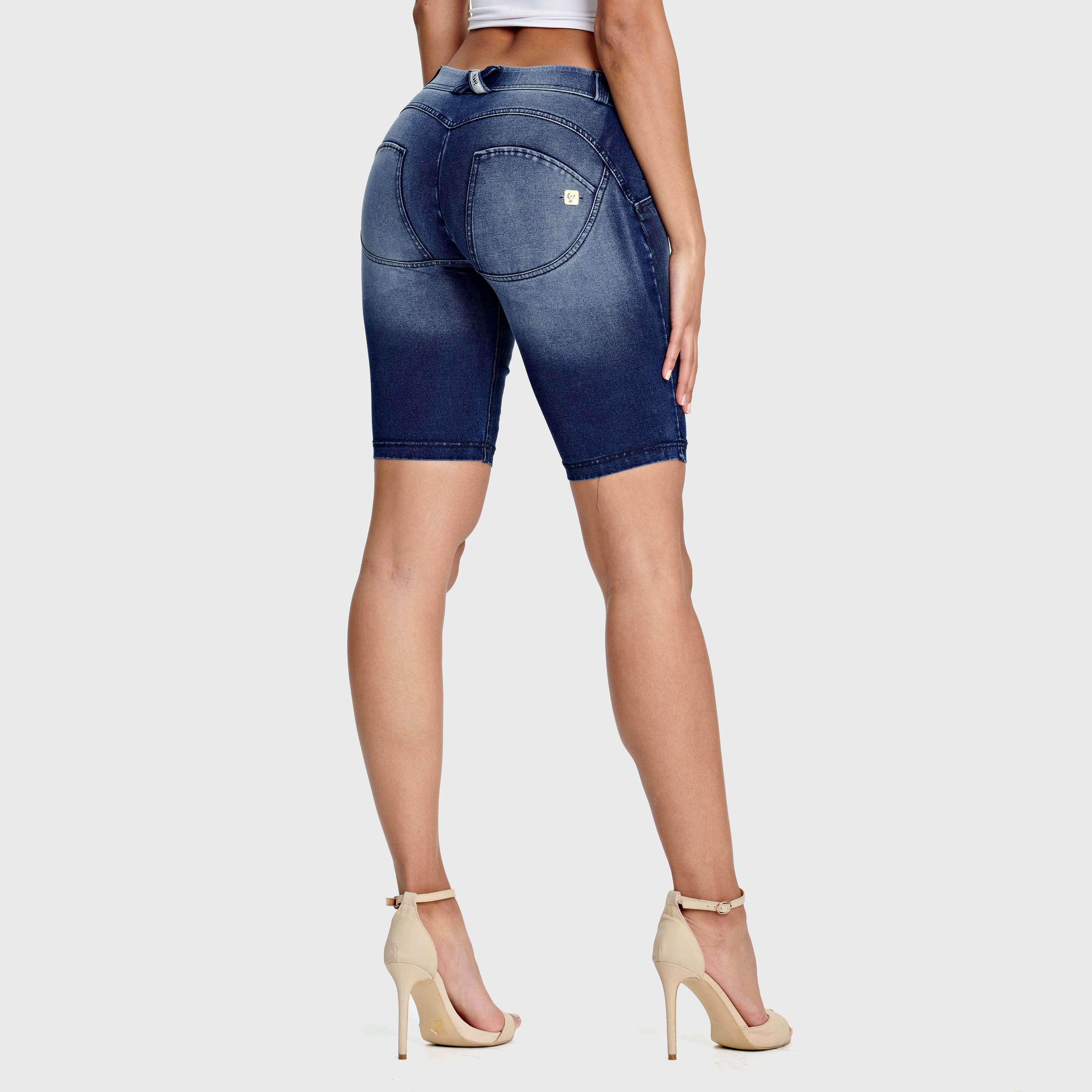 WR.UP® Denim - Mid Rise - Biker Shorts - Dark Blue + Blue Stitching 2
