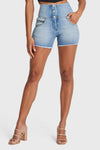 WR.UP® Snug Jeans - High Waisted - Shorts - Light Blue + Yellow Stitching 11