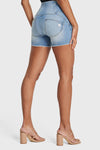WR.UP® Snug Jeans - High Waisted - Shorts - Light Blue + Yellow Stitching 8