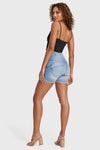 WR.UP® Snug Jeans - High Waisted - Shorts - Light Blue + Yellow Stitching 7