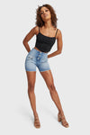 WR.UP® Snug Jeans - High Waisted - Shorts - Light Blue + Yellow Stitching 3