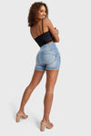 WR.UP® Snug Jeans - High Waisted - Shorts - Light Blue + Yellow Stitching 4