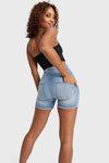 WR.UP® Snug Jeans - High Waisted - Shorts - Light Blue + Yellow Stitching 2