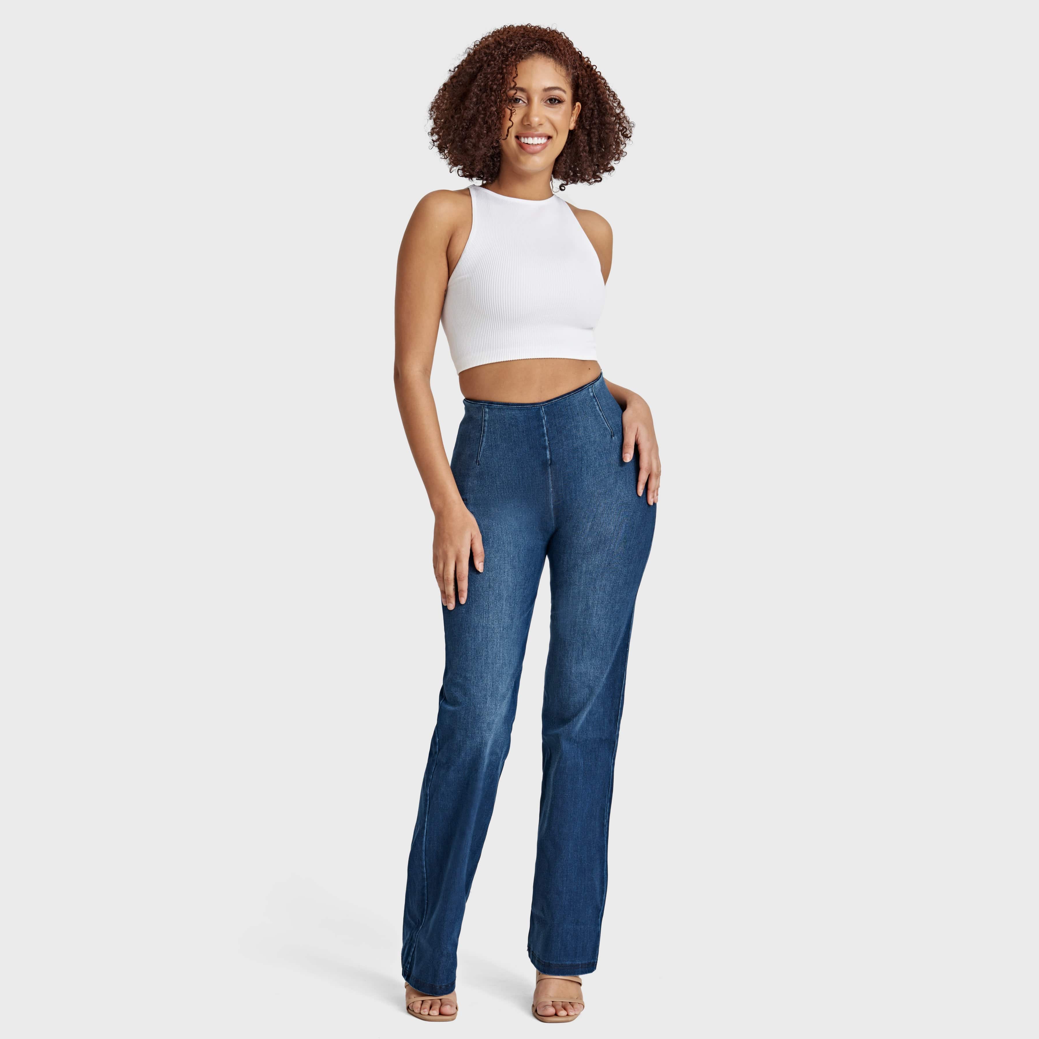 WR.UP® Snug Jeans - High Waisted - Flare - Dark Blue + Blue Stitching 3