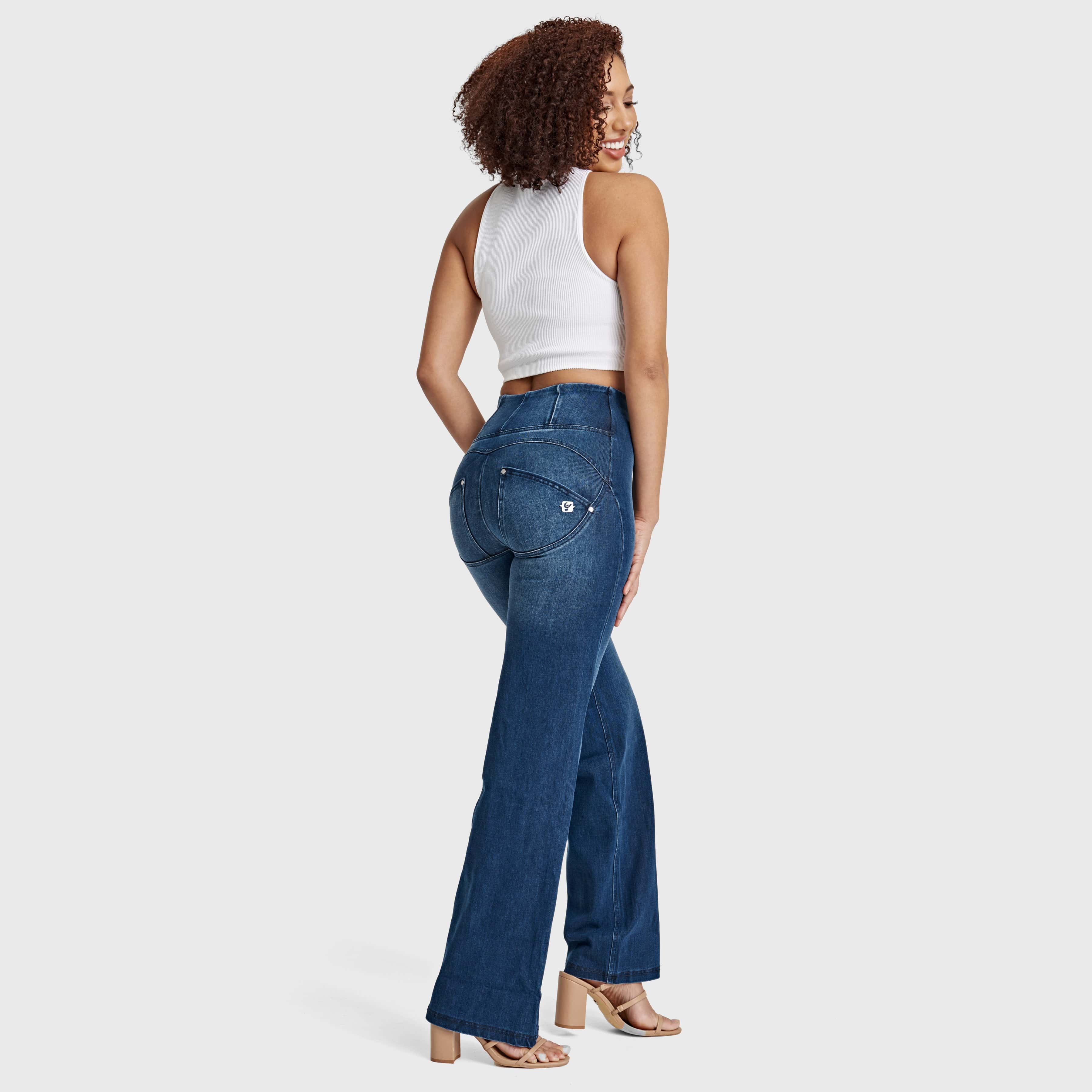 WR.UP® Snug Jeans - High Waisted - Flare - Dark Blue + Blue Stitching 2