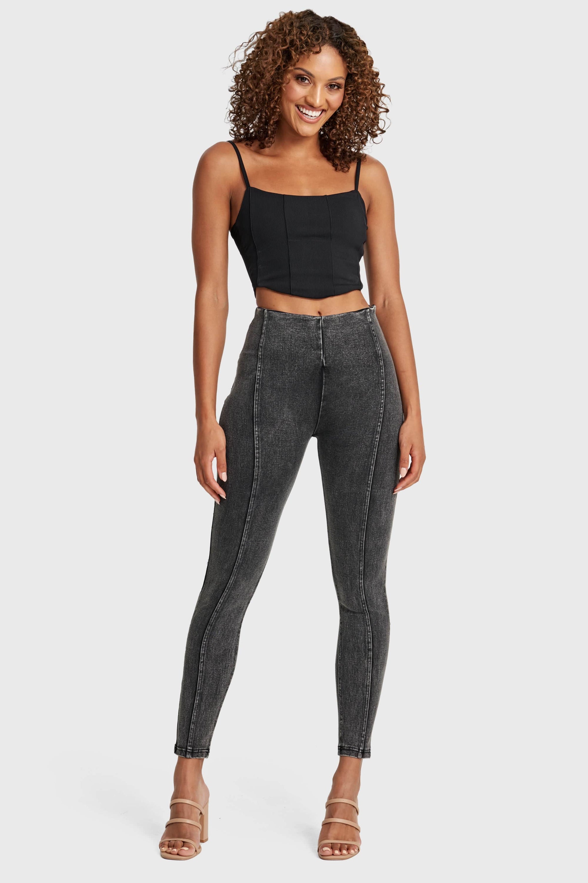 WR.UP® Snug Jeans - High Waisted - Full Length - Washed Black + Black Stitching 8