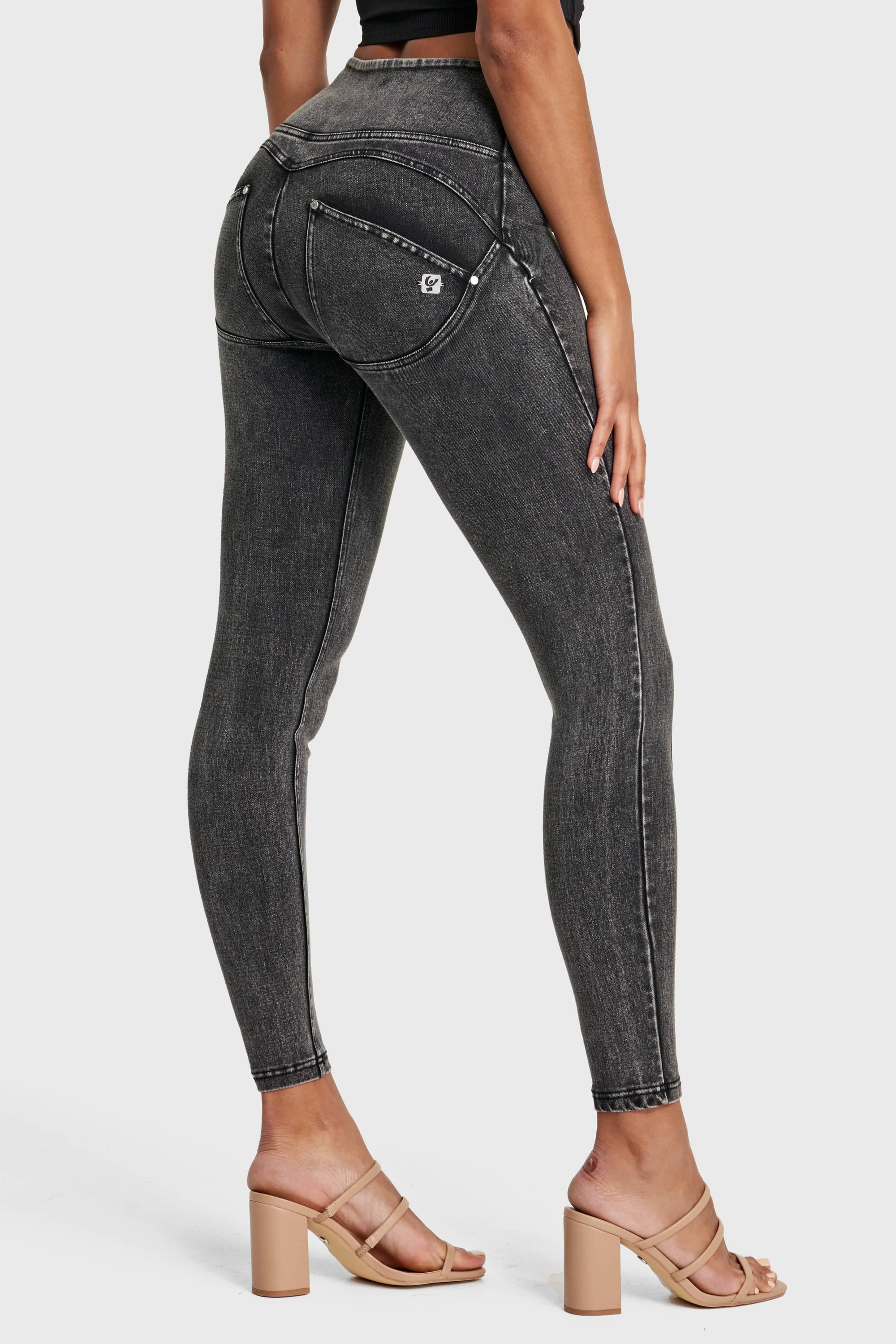 WR.UP® Snug Jeans - High Waisted - Full Length - Washed Black + Black Stitching 11