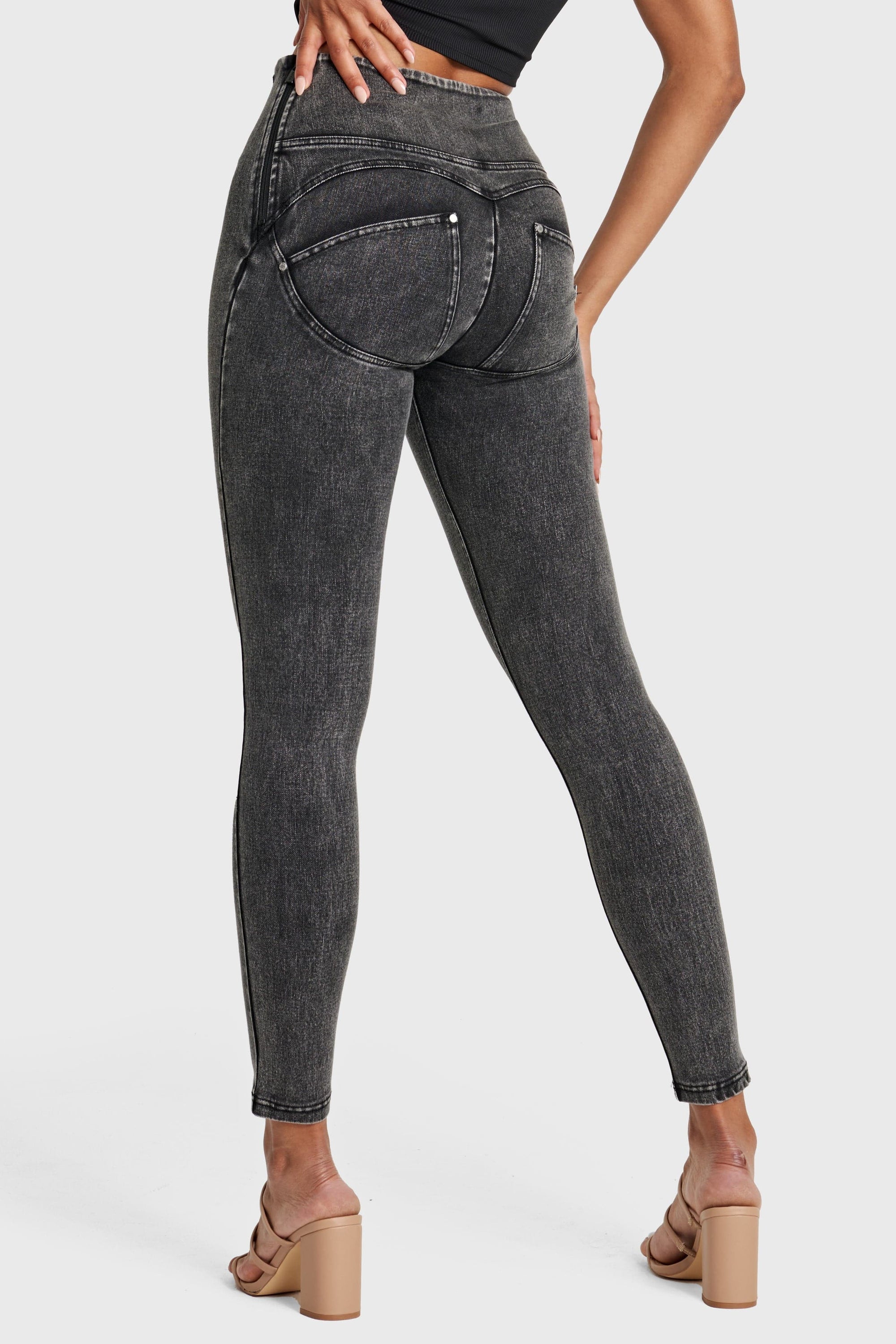 WR.UP® Snug Jeans - High Waisted - Full Length - Washed Black + Black Stitching 12