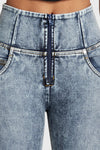 WR.UP® Snug Ripped Jeans - High Waisted - Full Length - Blue Stonewash + Yellow Stitching 12