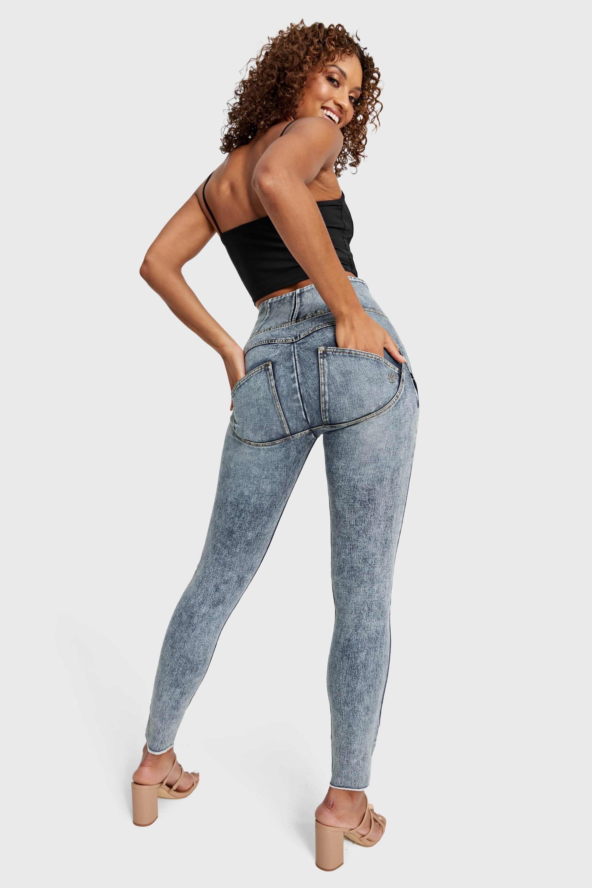WR.UP® Snug Ripped Jeans - High Waisted - Full Length - Blue Stonewash + Yellow Stitching 3