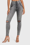 WR.UP® Snug Ripped Jeans - High Waisted - Full Length - Grey Stonewash + Grey Stitching 2
