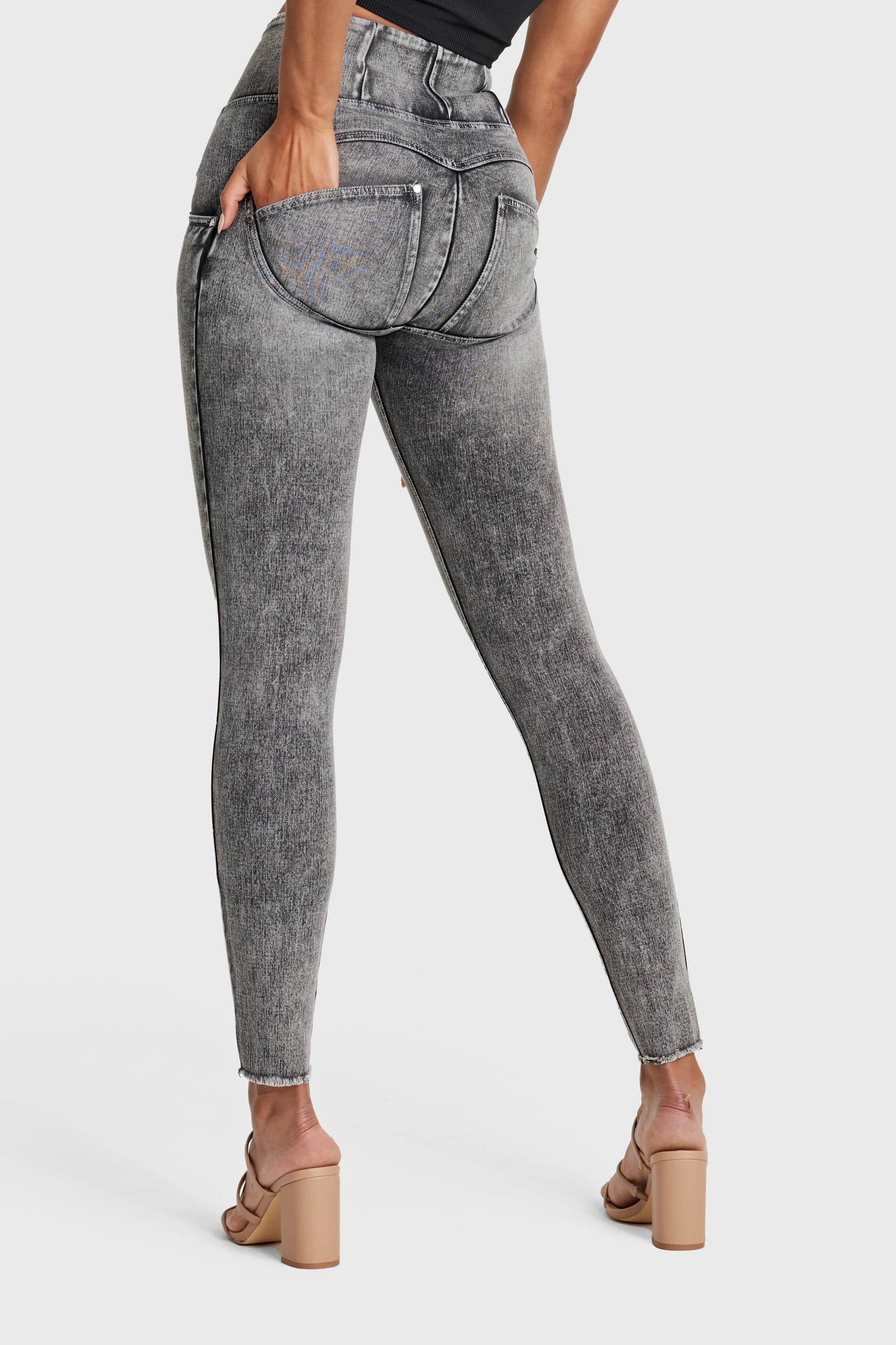 WR.UP® Snug Ripped Jeans - High Waisted - Full Length - Grey Stonewash + Grey Stitching 10