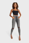 WR.UP® Snug Ripped Jeans - High Waisted - Full Length - Grey Stonewash + Grey Stitching 4