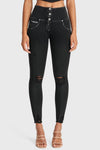 WR.UP® Snug Ripped Jeans - High Waisted - Full Length - Coated Black + Black Stitching 8