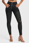 WR.UP® Snug Ripped Jeans - High Waisted - Full Length - Coated Black + Black Stitching 1