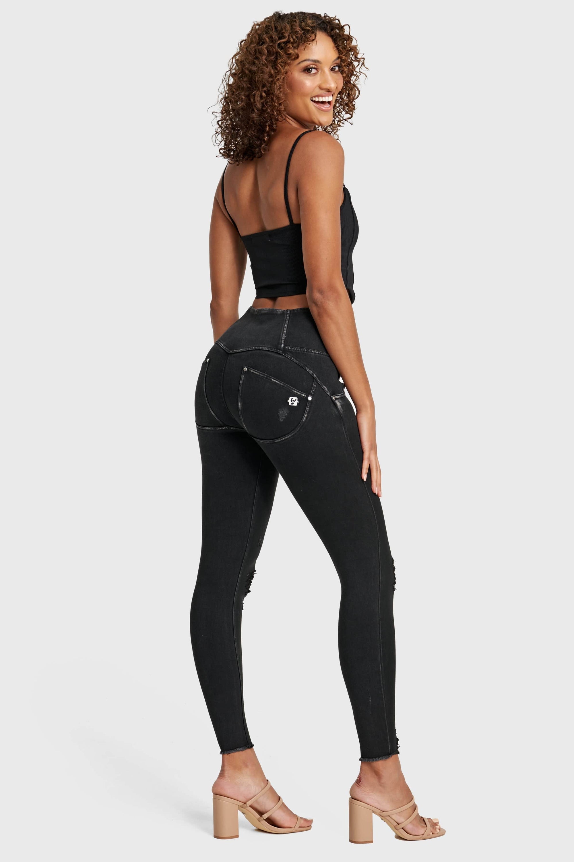 WR.UP® Snug Ripped Jeans - High Waisted - Full Length - Coated Black + Black Stitching 7
