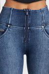 WR.UP® Snug Distressed Jeans - High Waisted - Full Length - Dark Blue + Blue Stitching 11