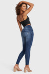 WR.UP® Snug Distressed Jeans - High Waisted - Full Length - Dark Blue + Blue Stitching 6