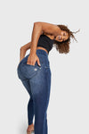 WR.UP® Snug Distressed Jeans - High Waisted - Full Length - Dark Blue + Blue Stitching 4