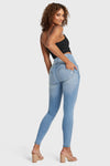 WR.UP® Snug Distressed Jeans - High Waisted - Full Length - Light Blue + Yellow Stitching 6