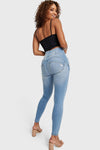 WR.UP® Snug Distressed Jeans - High Waisted - Full Length - Light Blue + Yellow Stitching 5