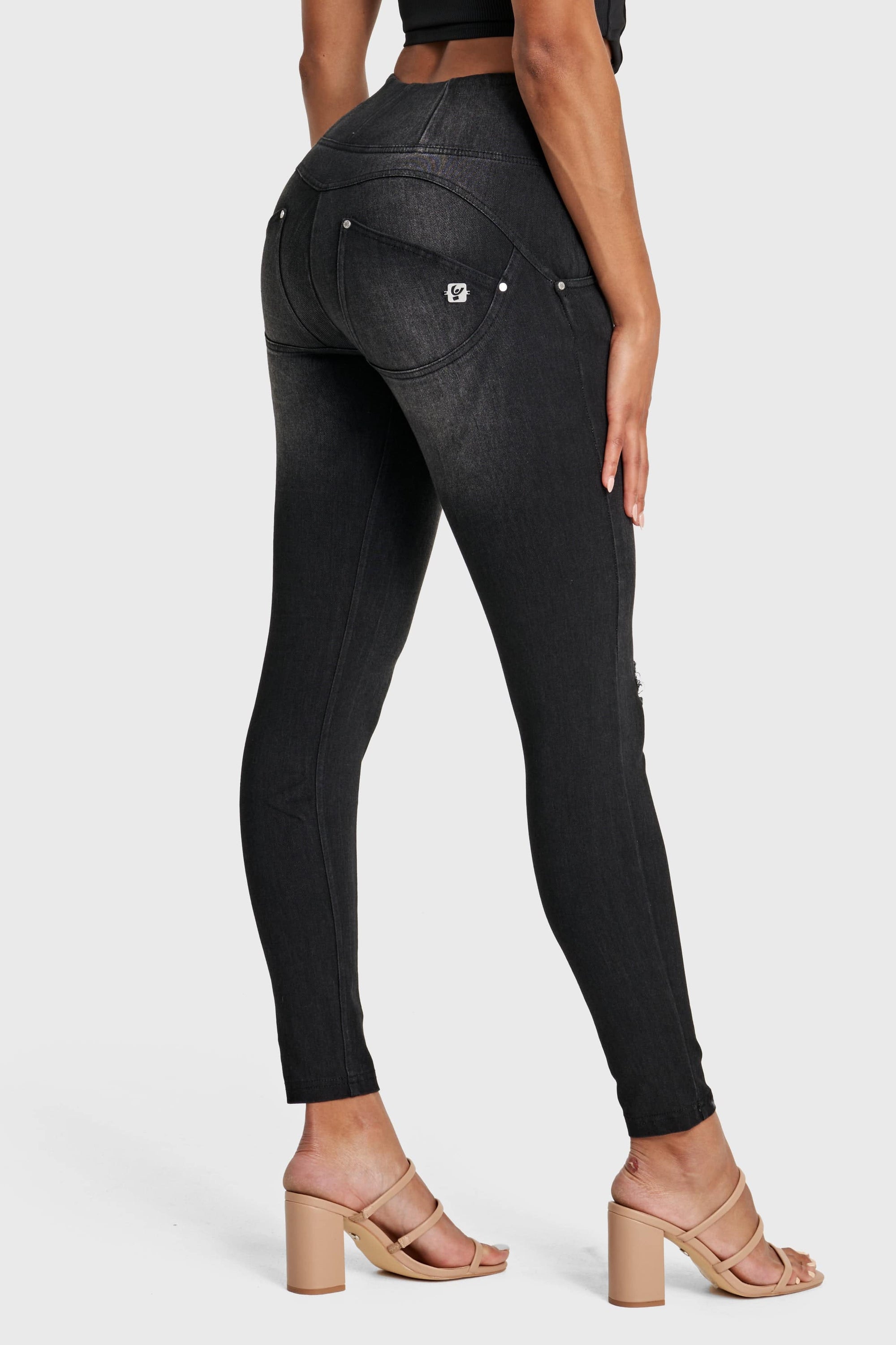 WR.UP® Snug Distressed Jeans - High Waisted - Full Length - Black + Black Stitching 9