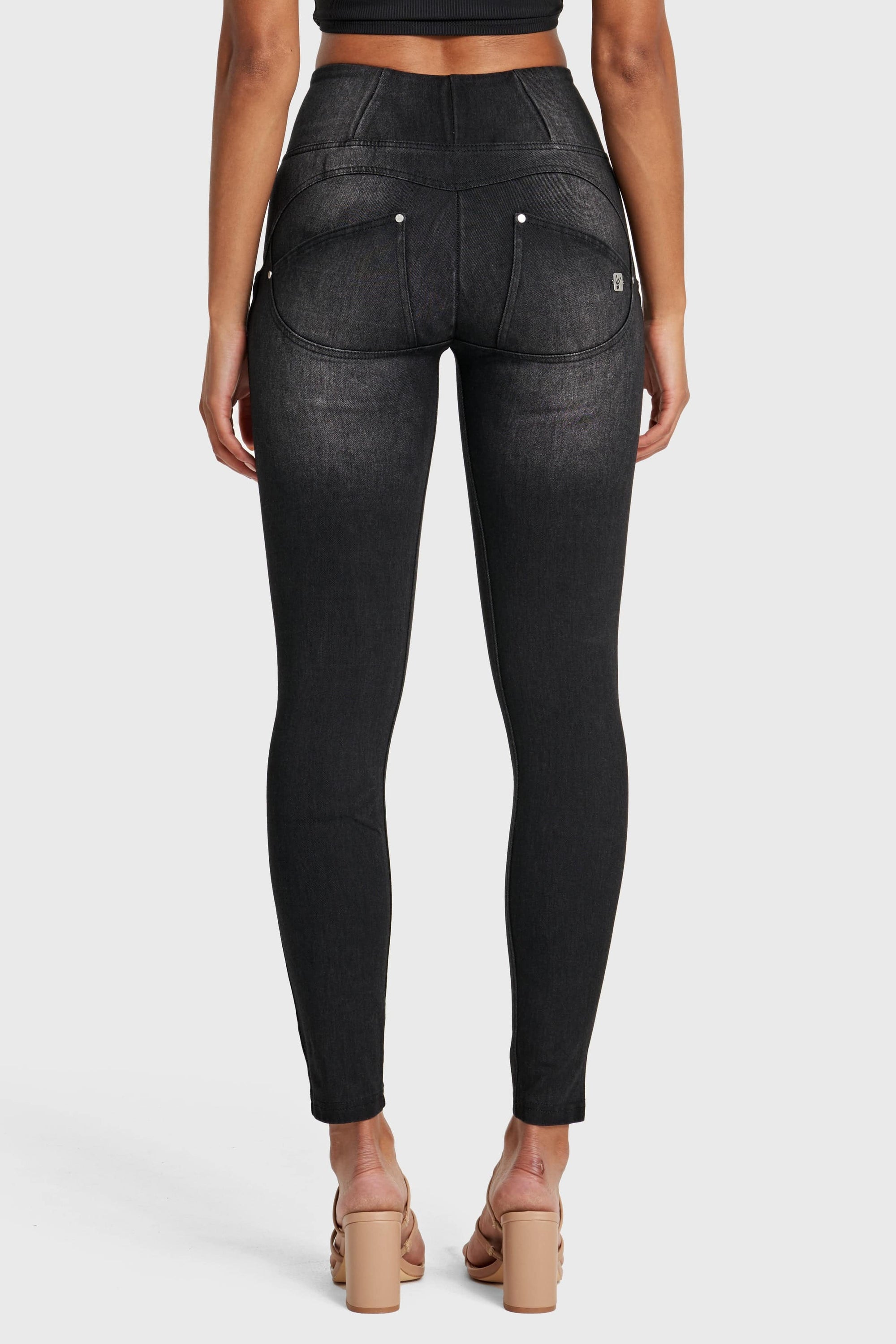 WR.UP® Snug Distressed Jeans - High Waisted - Full Length - Black + Black Stitching 11