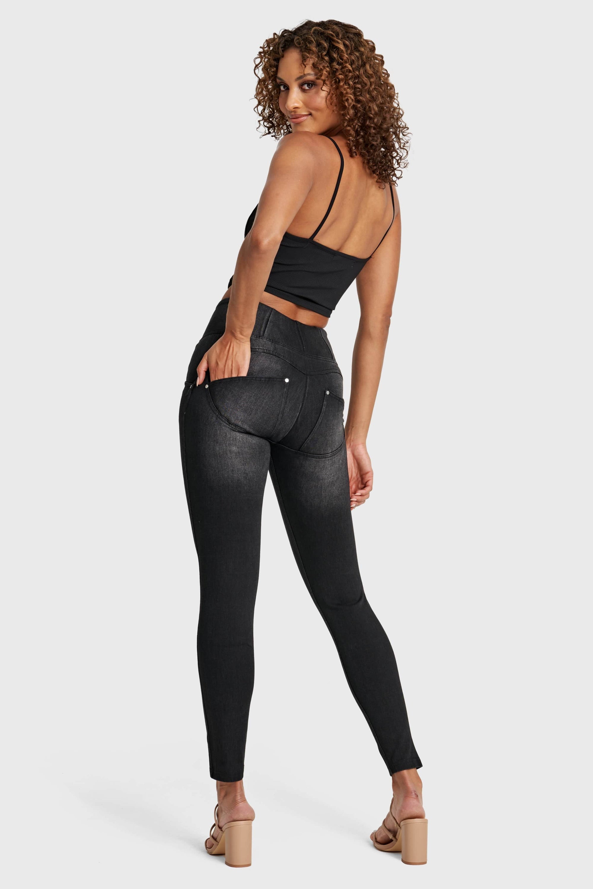 WR.UP® Snug Distressed Jeans - High Waisted - Full Length - Black + Black Stitching 8