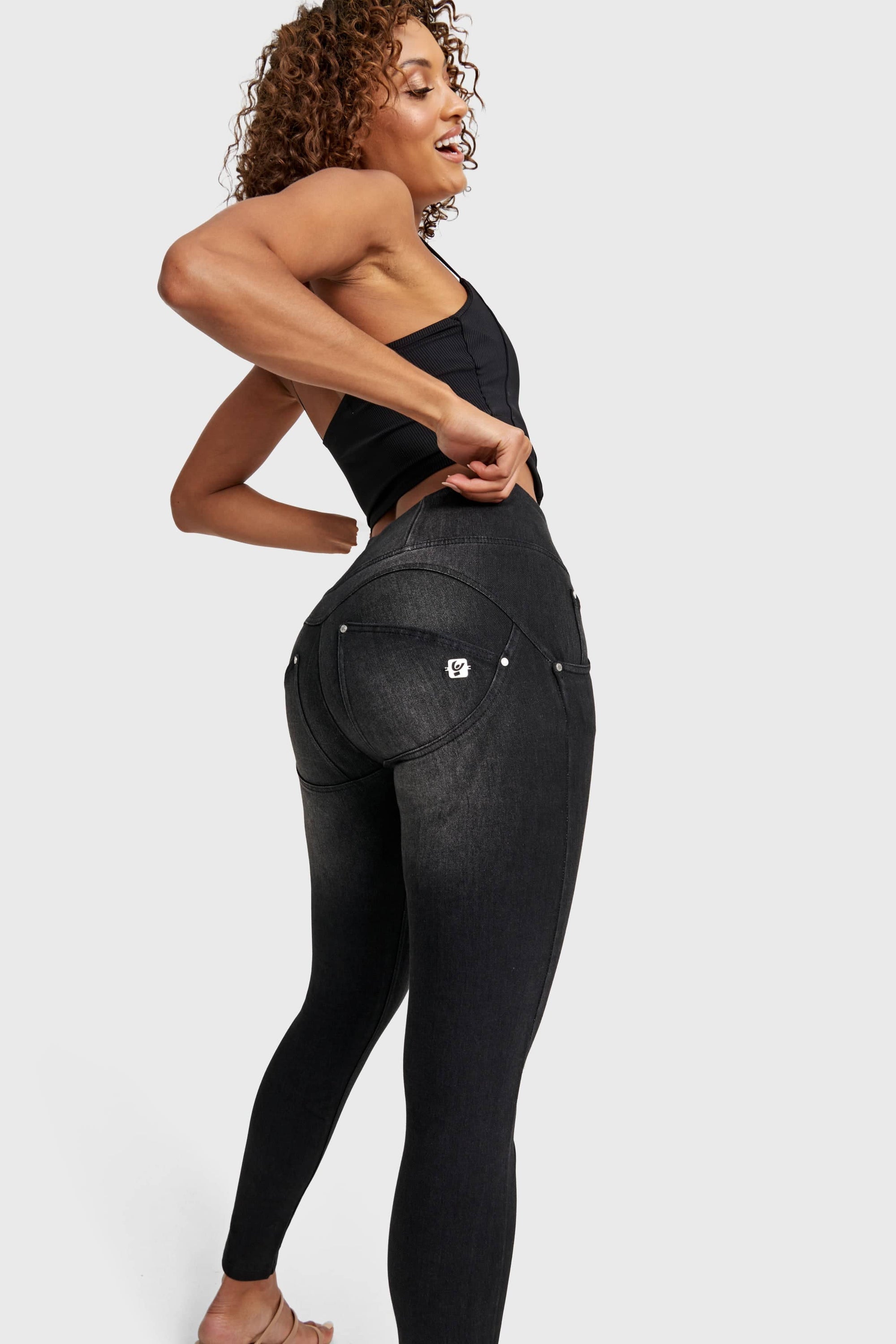 WR.UP® Snug Distressed Jeans - High Waisted - Full Length - Black + Black Stitching 3
