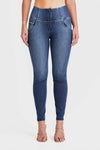 WR.UP® Snug Jeans - High Waisted - Full Length - Dark Blue + Blue Stitching 4