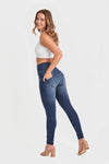 WR.UP® Snug Jeans - High Waisted - Full Length - Dark Blue + Blue Stitching 2