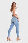 WR.UP® Snug Jeans - High Waisted - Full Length - Light Blue + Yellow Stitching 2