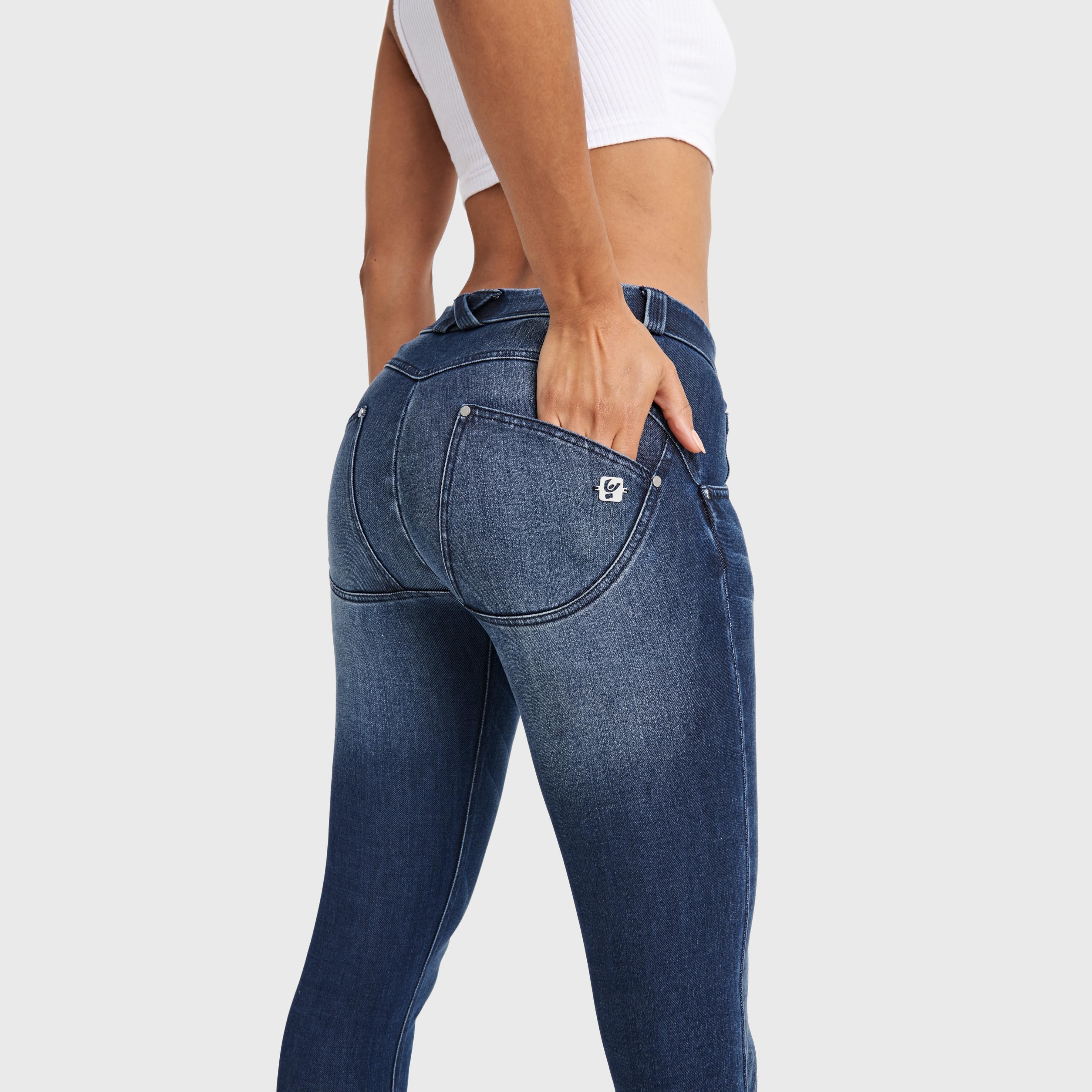 WR.UP® Snug Jeans - Mid Rise - Full Length - Dark Blue + Blue Stitching 2