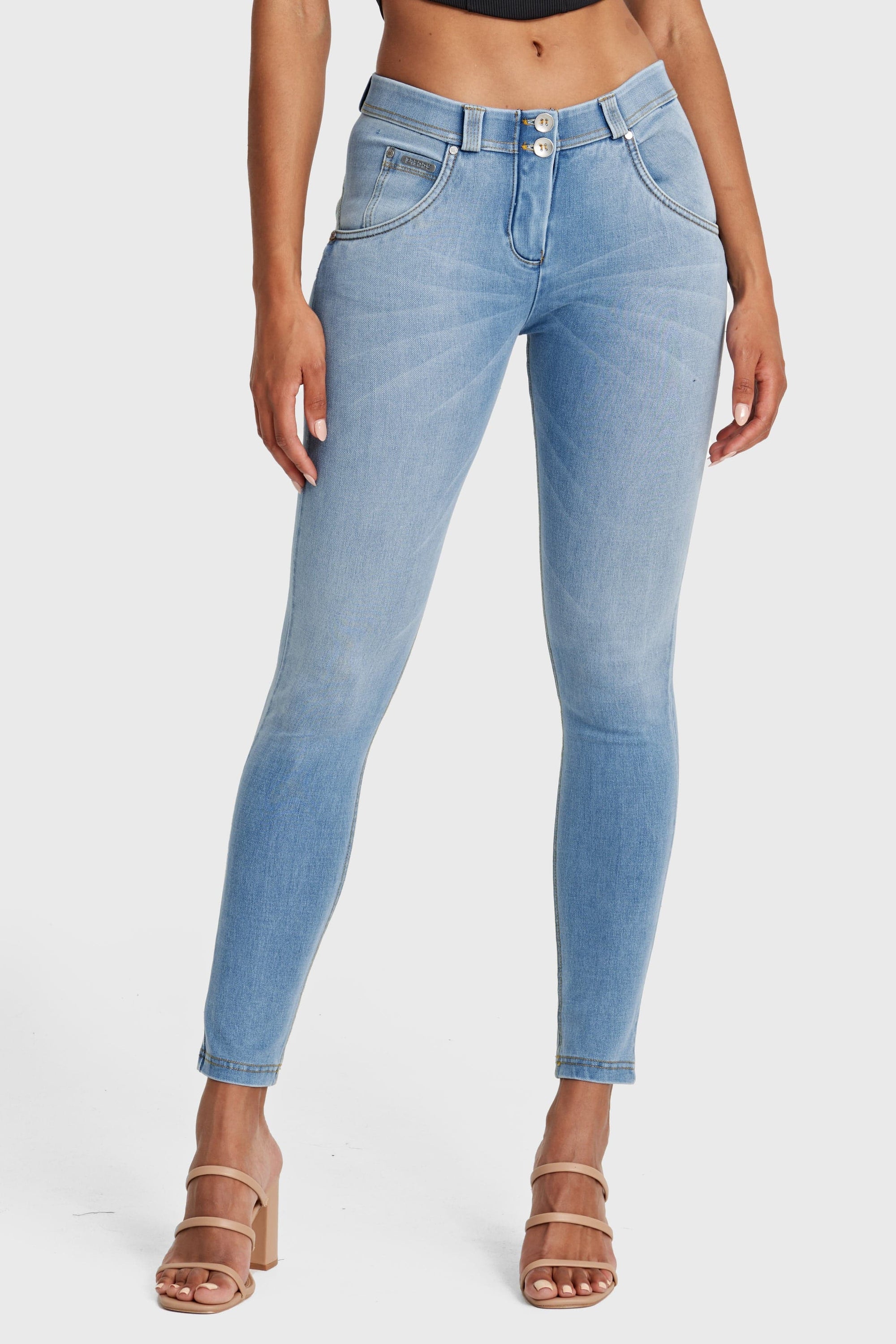 WR.UP® Snug Jeans - Mid Rise - Full Length - Light Blue + Yellow Stitching 1