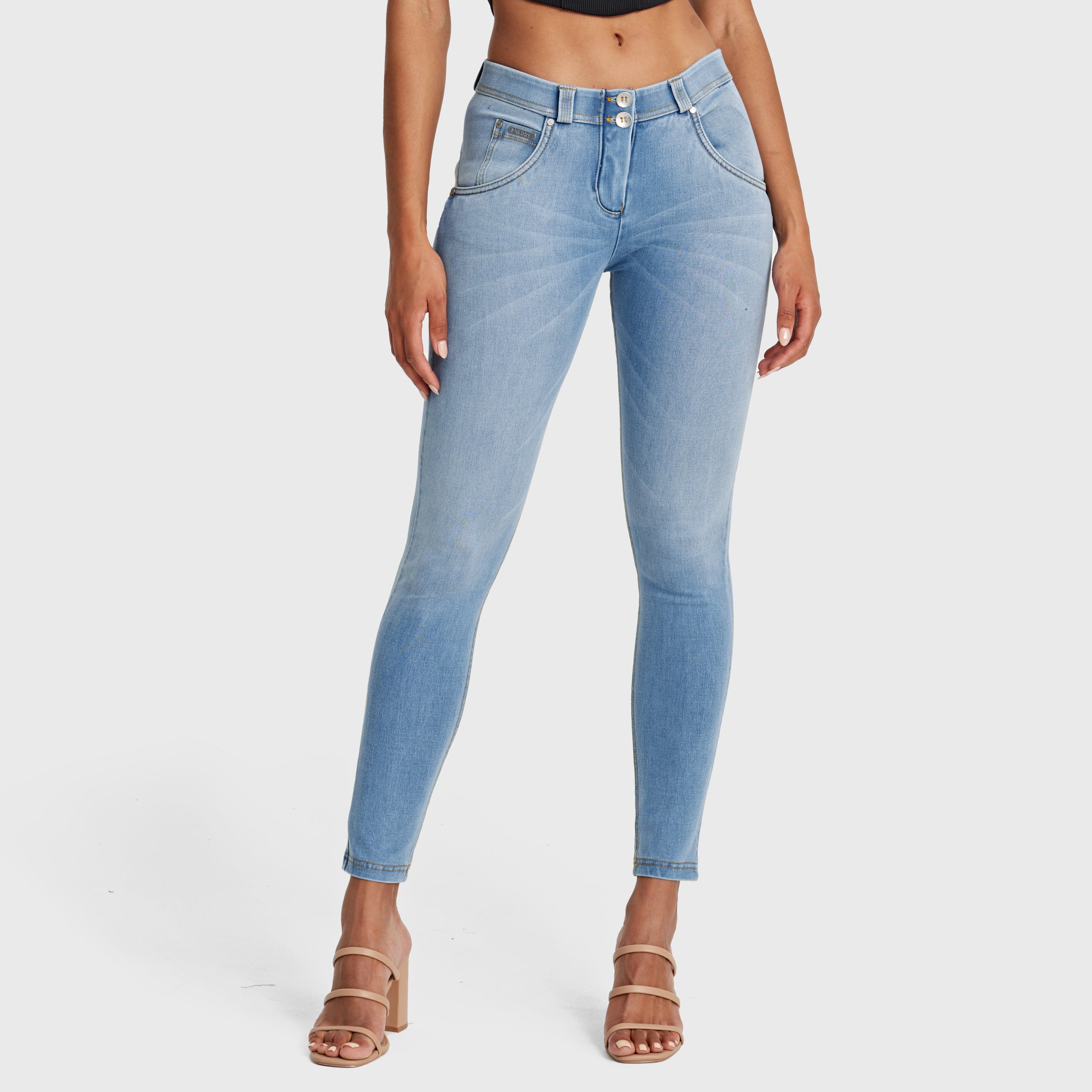 WR.UP® Snug Jeans - Mid Rise - Full Length - Light Blue + Yellow Stitching 1