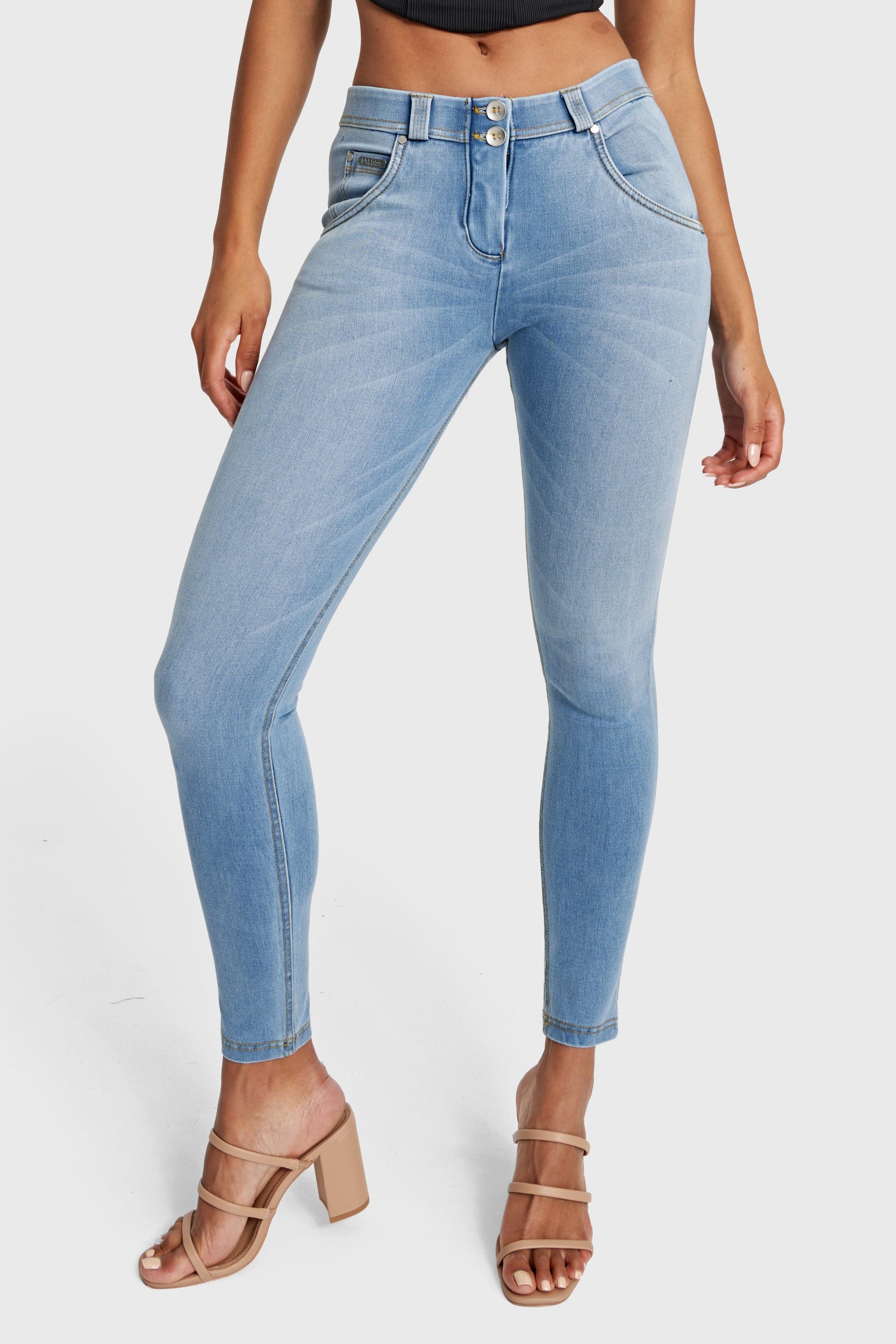 WR.UP® Snug Jeans - Mid Rise - Full Length - Light Blue + Yellow Stitching 14
