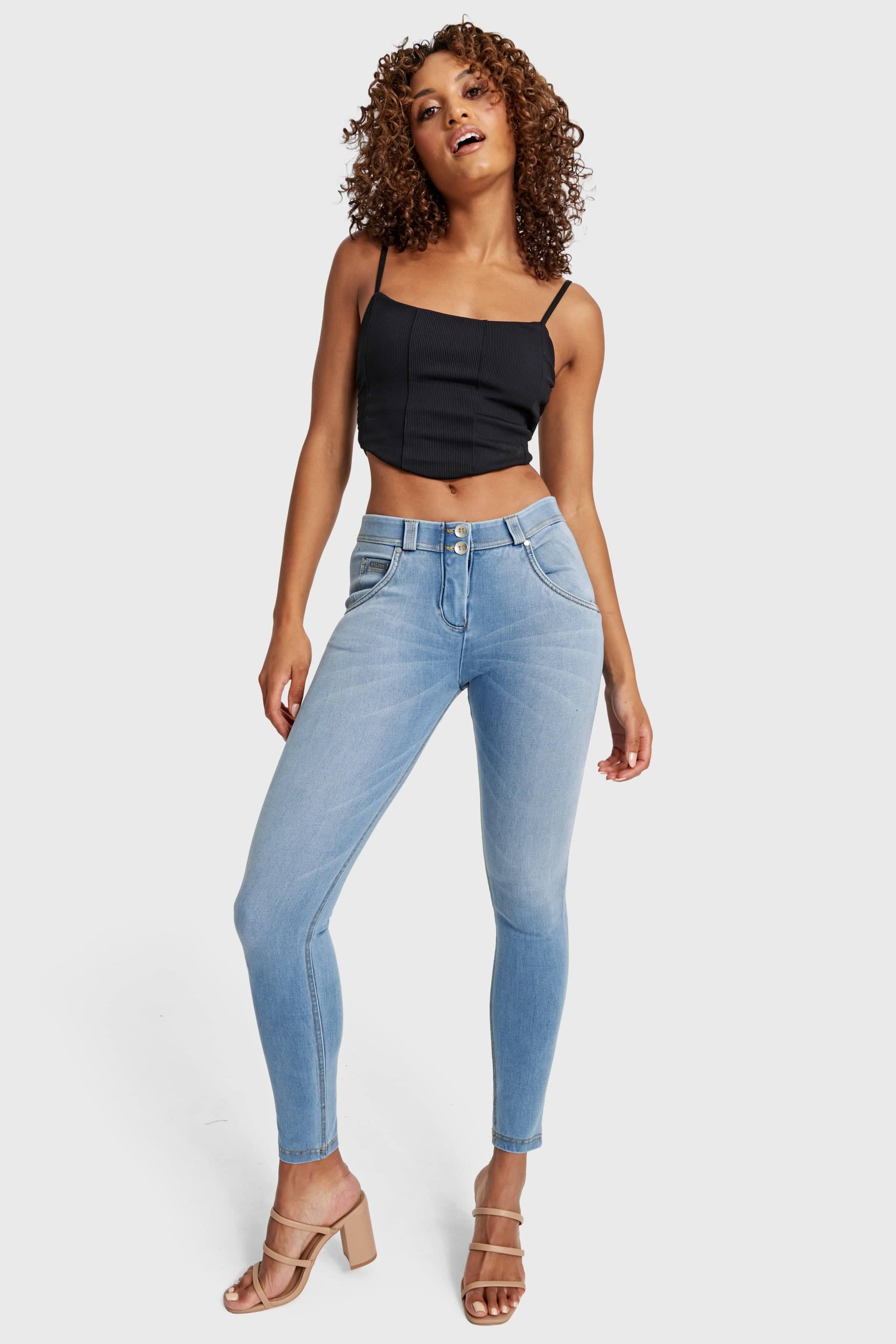 WR.UP® Snug Jeans - Mid Rise - Full Length - Light Blue + Yellow Stitching 4