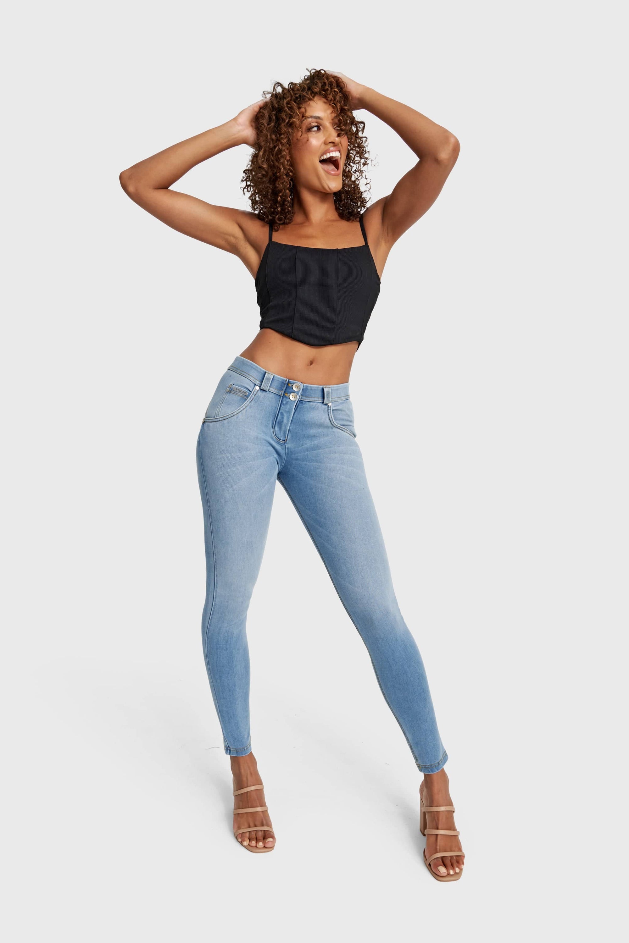 WR.UP® Snug Jeans - Mid Rise - Full Length - Light Blue + Yellow Stitching 6