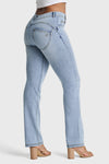 WR.UP® Snug Jeans - 2 Button High Waisted - Bootcut - Light Blue + Yellow Stitching 3