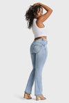 WR.UP® Snug Jeans - 2 Button High Waisted - Bootcut - Light Blue + Yellow Stitching 5
