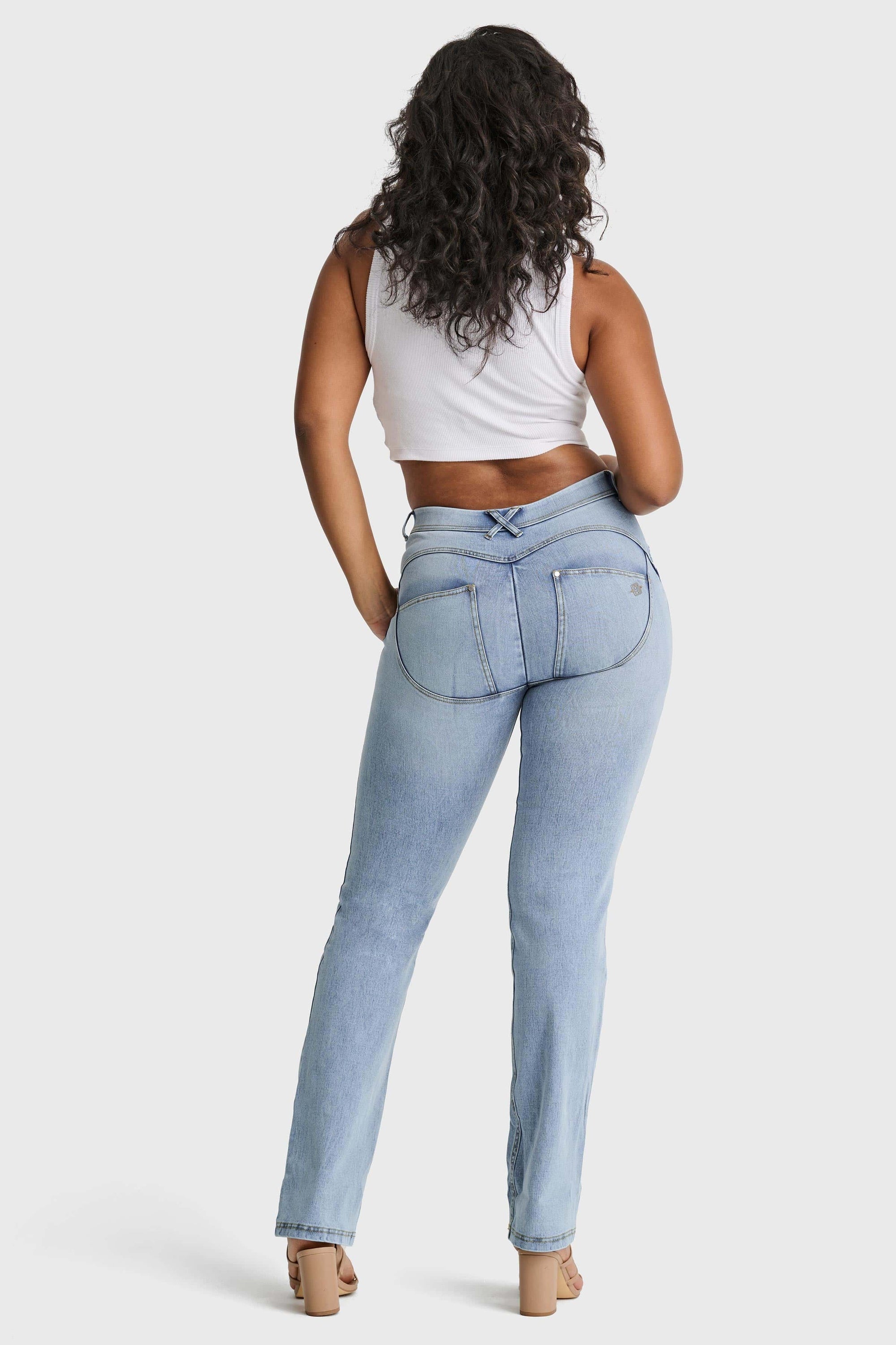 WR.UP® Snug Jeans - 2 Button High Waisted - Bootcut - Light Blue + Yellow Stitching 6