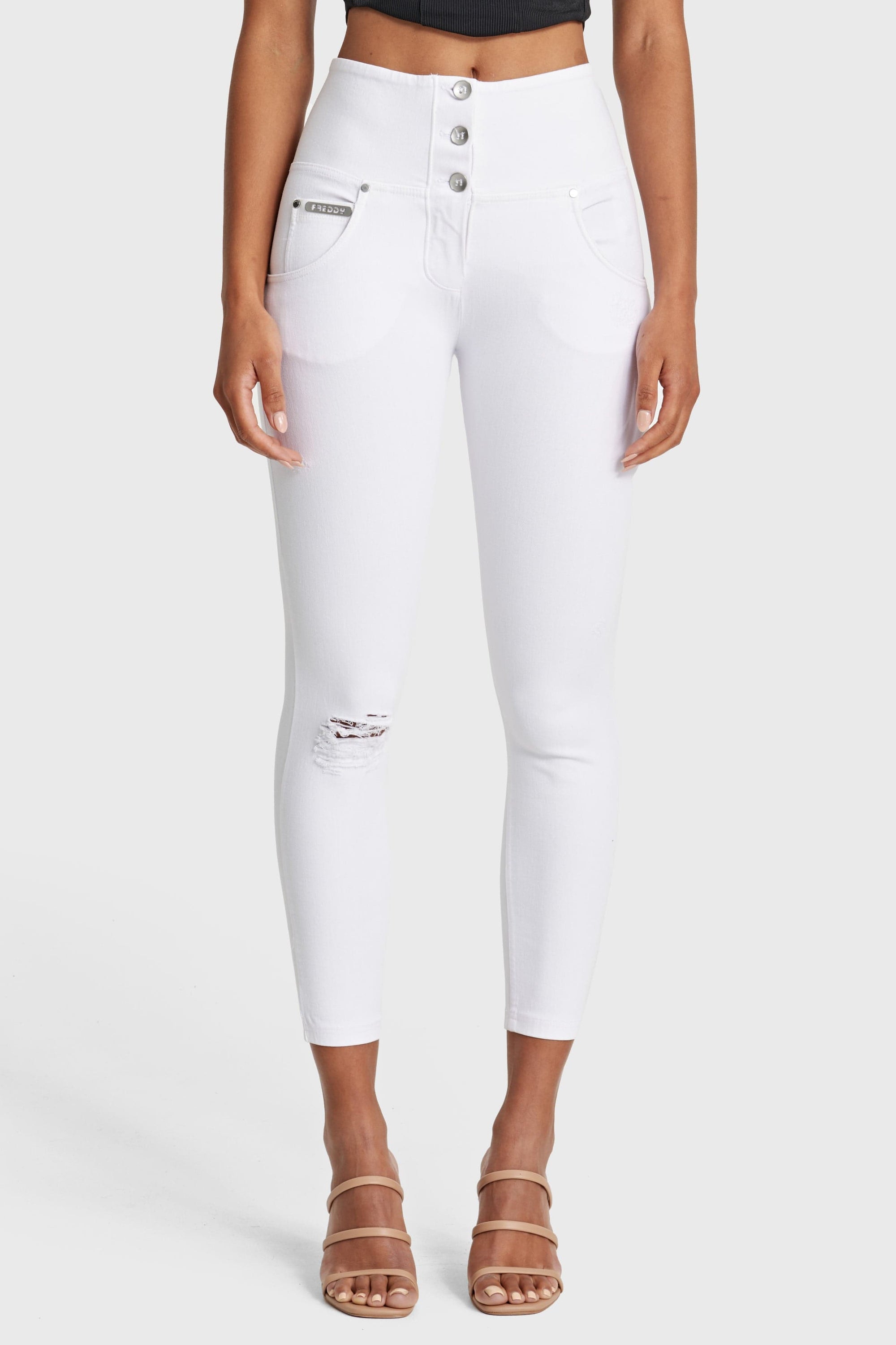 WR.UP® Snug Distressed Jeans - High Waisted - 7/8 Length - White 2
