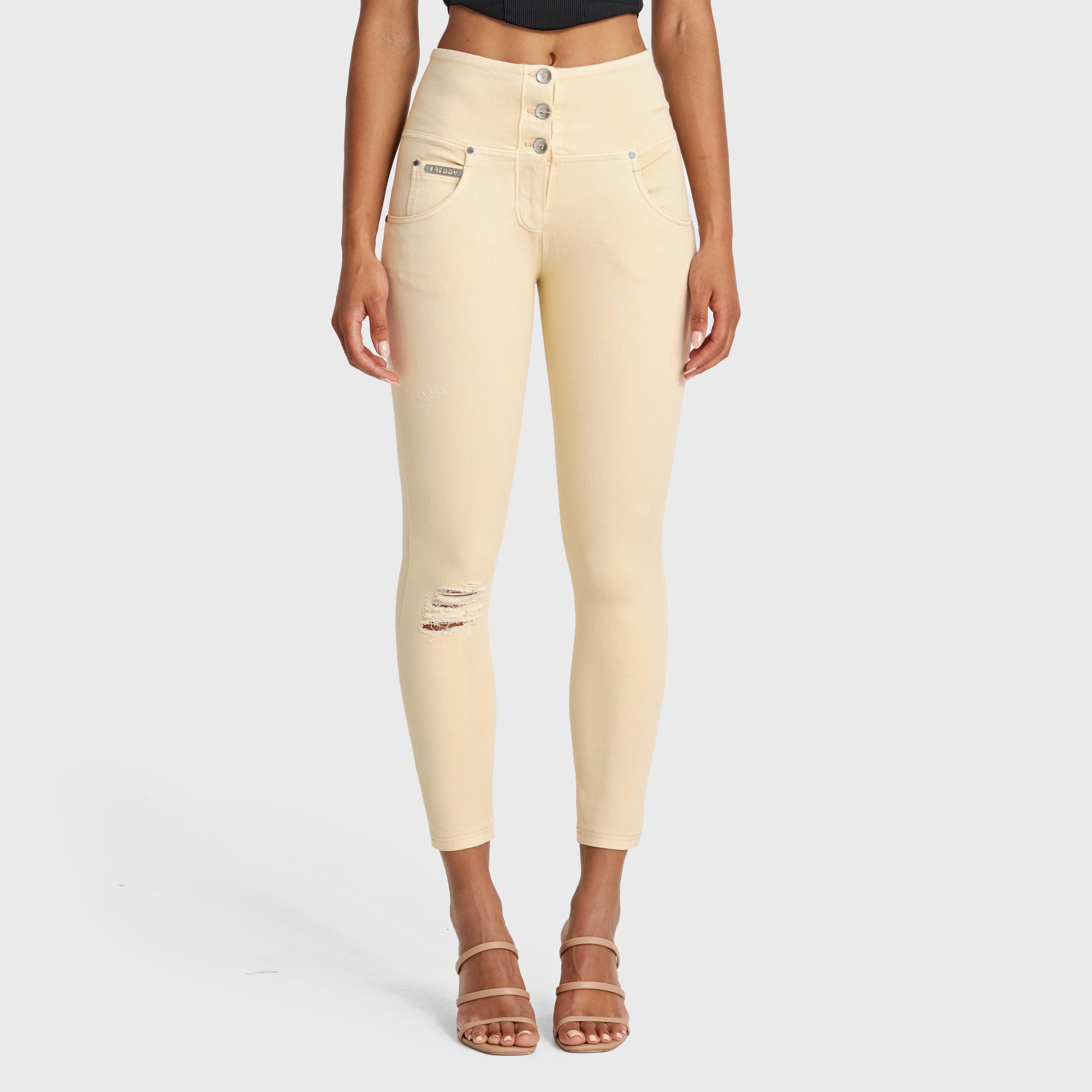 WR.UP® Snug Distressed Jeans - High Waisted - 7/8 Length - Beige 1