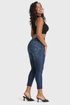 WR.UP® Snug Distressed Jeans - High Waisted - 7/8 Length - Dark Blue + Blue Stitching 5