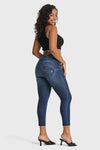 WR.UP® Snug Distressed Jeans - High Waisted - 7/8 Length - Dark Blue + Blue Stitching 3