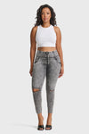 WR.UP® Snug Ripped Jeans - High Waisted - 7/8 Length - Grey Stonewash + Grey Stitching 3